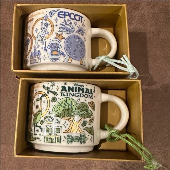 Disney World Epcot and Animal Kingdom 50th Anniversary Starbucks Mug Ornaments